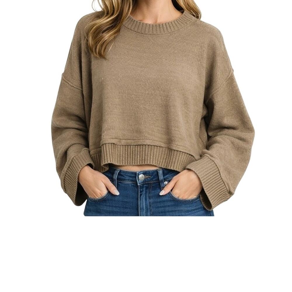 Double Zero Sweater Womens Size L Beige Pullover Relaxed Long Sleeve Crew Boho